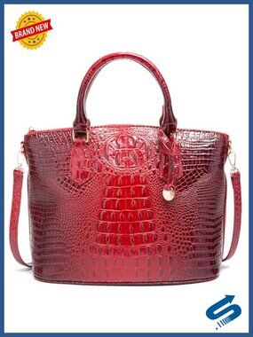 Vegan Leather Crocodile Satchel Handbag Tote with Shoulder Strap for Women
